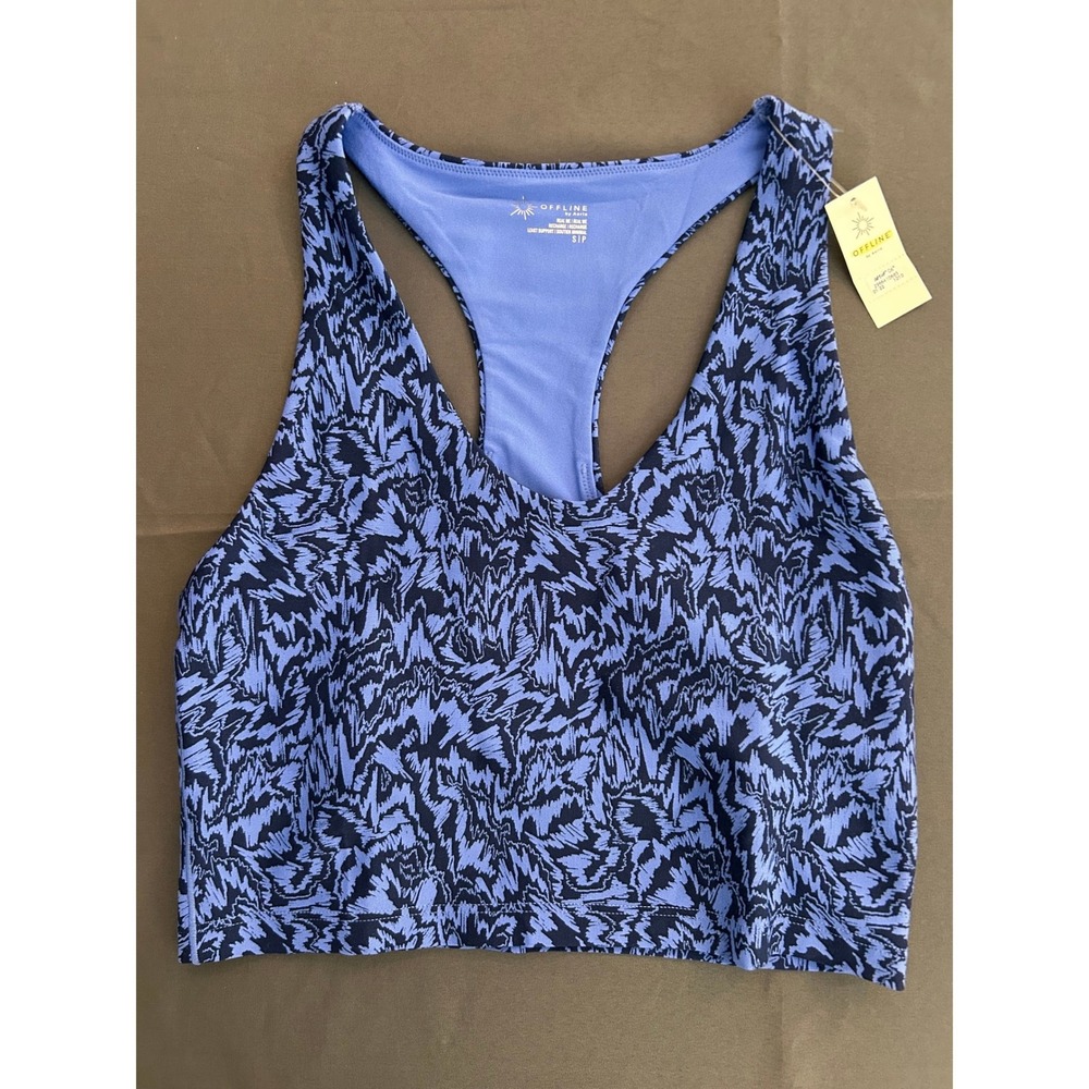 NWT OFFLINE by Aerie Racerback Sports Bra Blue Purple Black Abstract Print Small